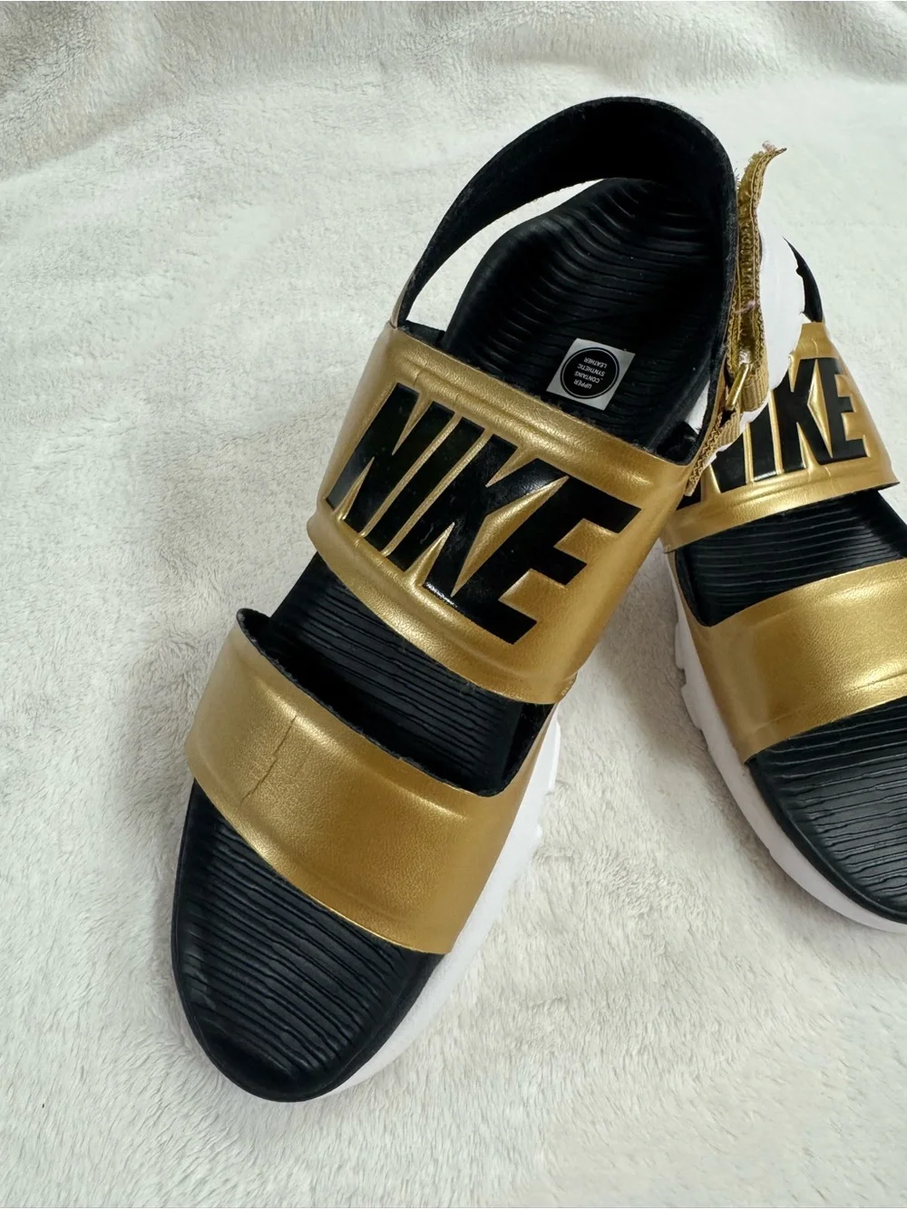 Nike Gold and Black Adjustable Strap Sandals